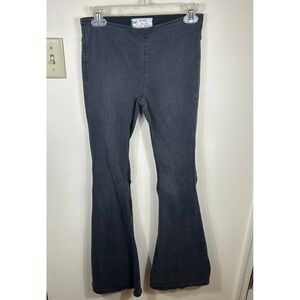 Free People Flare Jeans Penny Pull On Women 25 Black Faded Boho Hippie Stretch